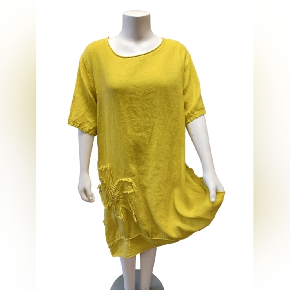 Serena Giorgi 100% Linen Goldenrod S/S Midi EUC Size XL